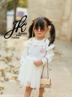 شومیز یقه تور مدل پروانه رنگ سفید BMs