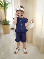 ست کراپ شلوارک مدل پریزاد کد 1060 رنگ سورمه ای