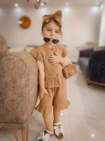 ست کراپ شلوارک مدل پریزاد کد 1060 رنگ نسکافه ای