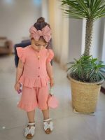 ست کراپ شلوارک مدل پریزاد کد 1060 رنگ صورتی