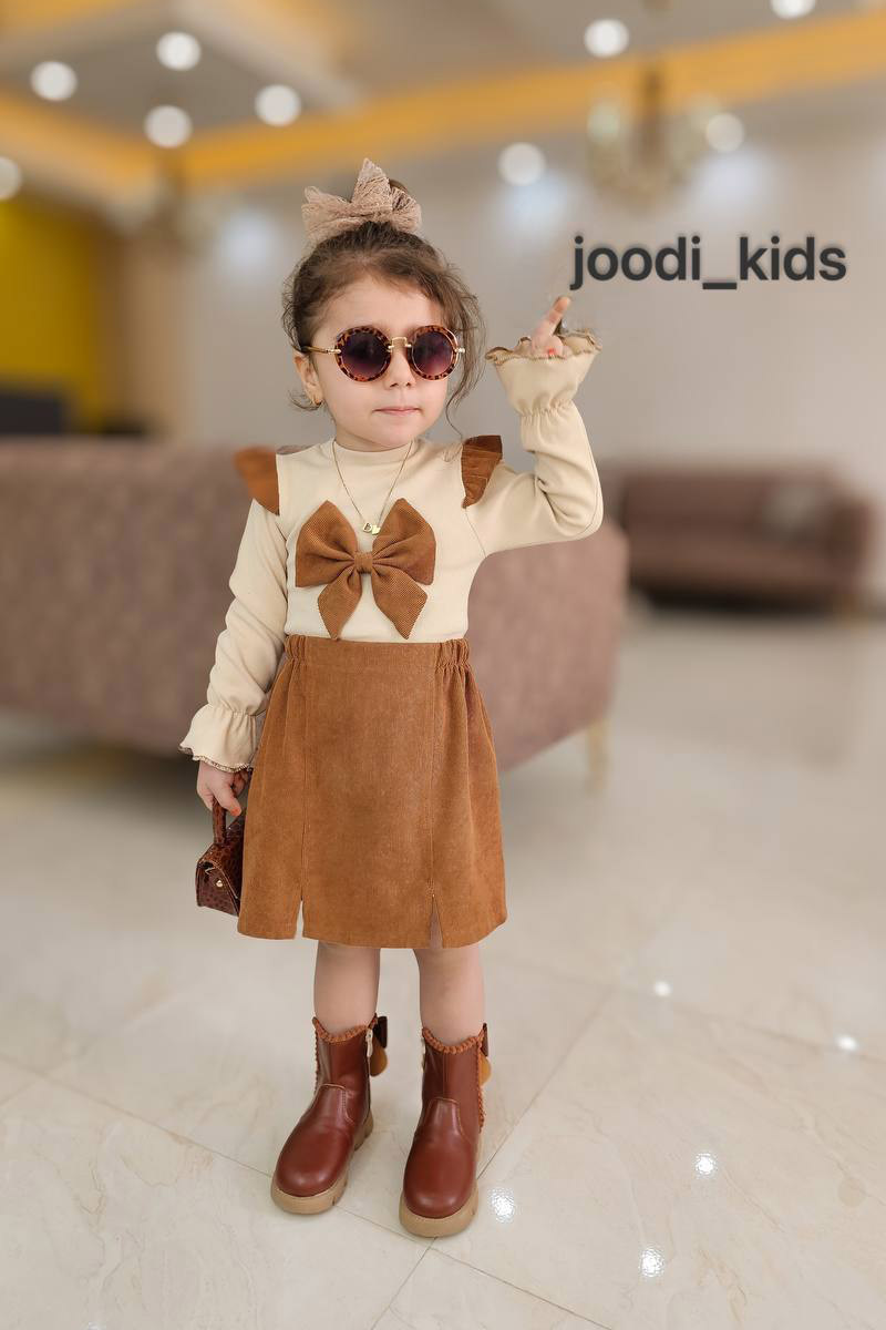 girls-blouse-skirt-bow-1120 ست بلوز دامن دخترانه مدل پاپیون کد 1120