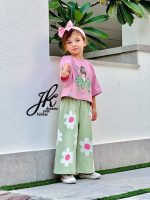 ست کراپ شلوار گل کد 1320 رنگ کالباسی