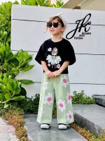 ست کراپ شلوار گل کد 1320 رنگ مشکی