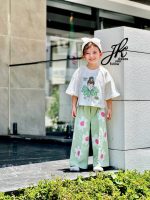 ست کراپ شلوار گل کد 1320 رنگ سفید BMS