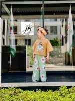 ست کراپ شلوار گل کد 1320 رنگ نسکافه ای