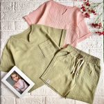 ست تیشرت شلوارک بچگانه یقه کوبایی کد 1030