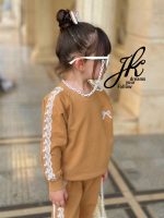 ست بلوز شلوار دورس تور پاپیون کد 1630 رنگ نسکافه ای